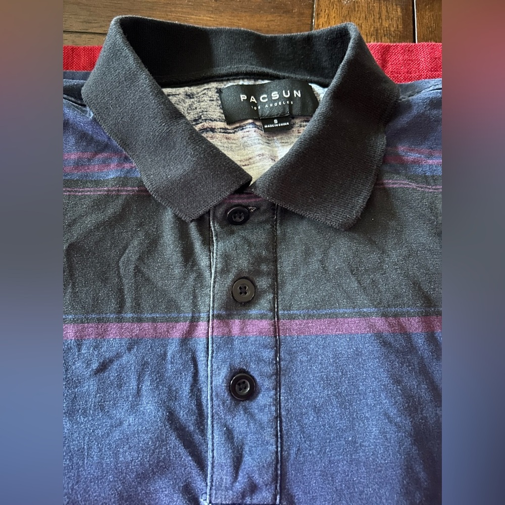 PacSun Black and Purple Striped Polo Shirt
